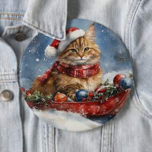 Maine Coon Cat in Sledge Let it Schnee Weihnachten Button