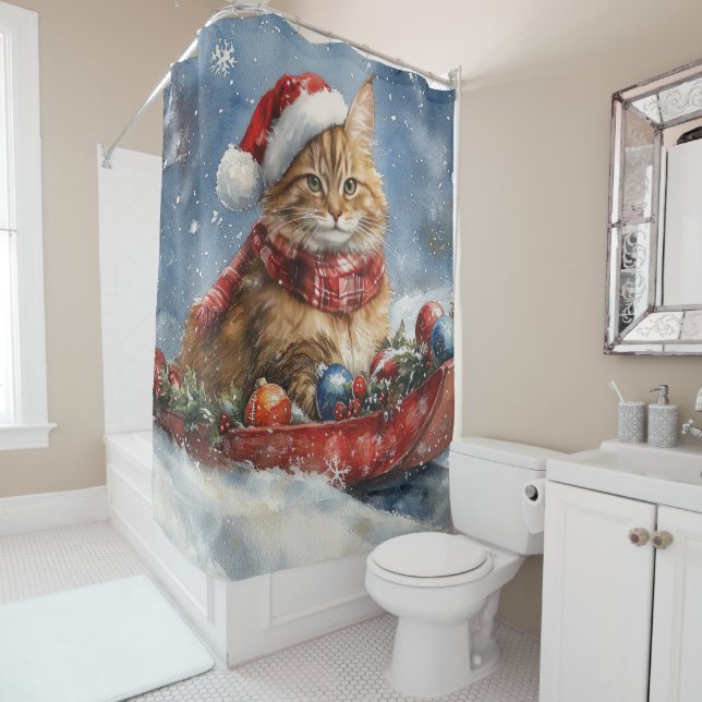 Maine Coon Cat in Sledge Let it Schnee Weihnachten Duschvorhang (Beispiel)
