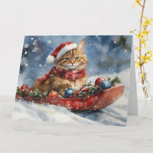 Maine Coon Cat in Sledge Let it Schnee Weihnachten Karte