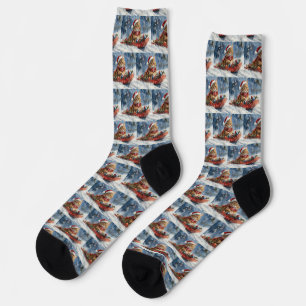 Maine Coon Cat in Sledge Let it Schnee Weihnachten Socken