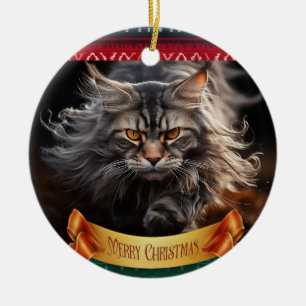 Maine Coon Cat Jagd Keramik Ornament