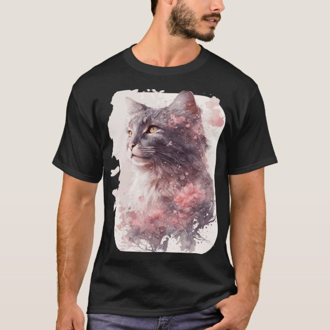 Maine Coon Cat Japanisch Cherry Blossom Sakura T-Shirt (Vorderseite)