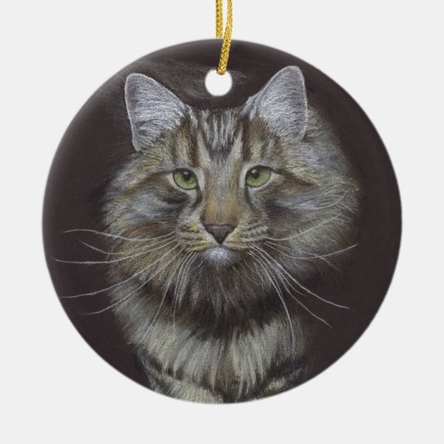 Maine Coon Cat Keramik Ornament (Vorne)