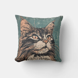 Maine Coon Cat Lino Print Kissen