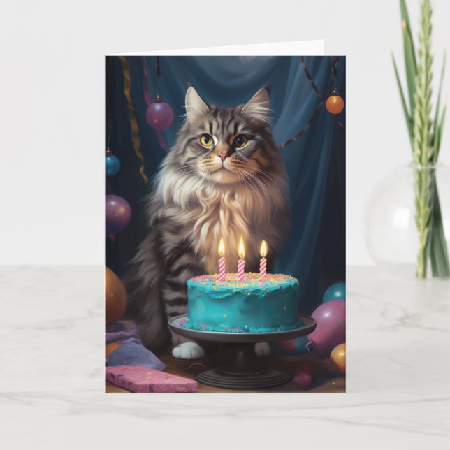 Maine Coon Cat mit Geburtstagskarte Dankeskarte (Vorderseite)