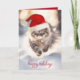 Maine Coon Cat mit Weihnachtsmannmütze Feiertagskarte