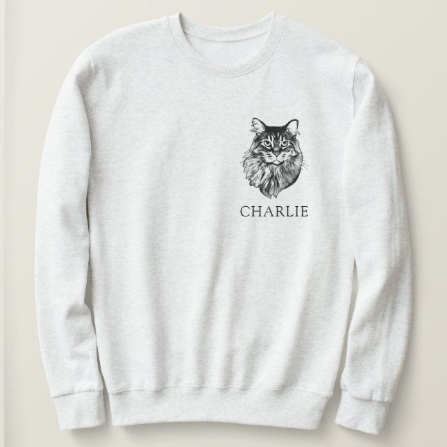 Maine Coon Cat Personalisiert Hand Zeichnend Sweatshirt (Design vorne)