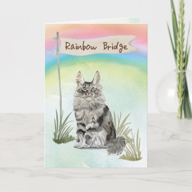 Maine Coon Cat Pet Beileid über Rainbow Bridge Karte (Vorderseite)