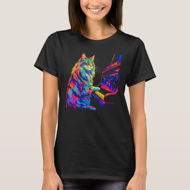 Maine Coon Cat Pianist T-Shirt (Vorderseite)