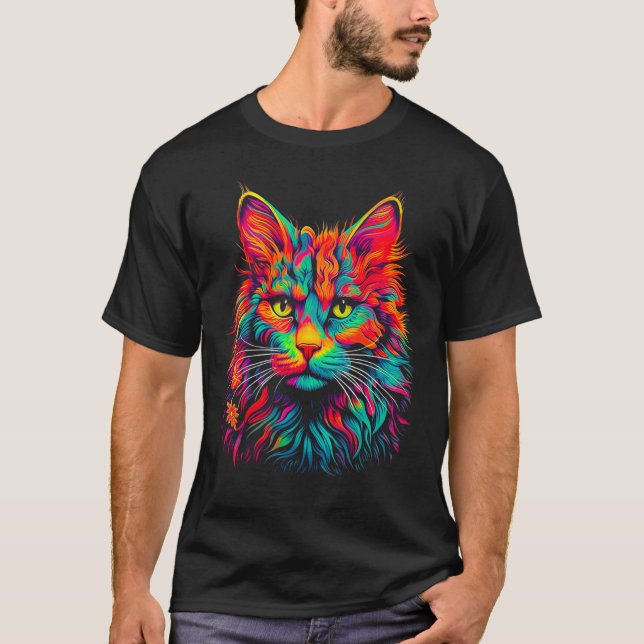 Maine Coon Cat Pop Art T-Shirt (Vorderseite)