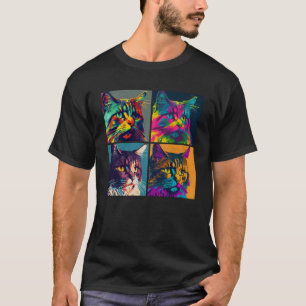 Maine Coon Cat Pop Illustration Farbiges Tier 2 T-Shirt