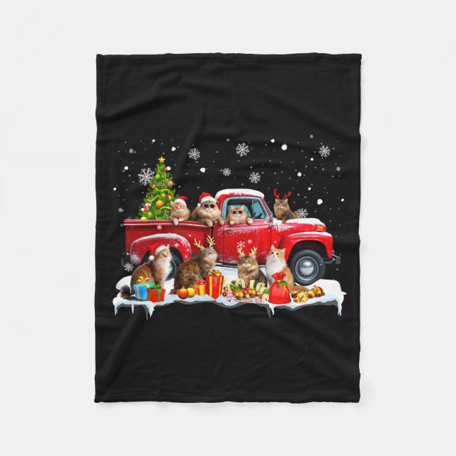Maine Coon Cat Red Truck Christmas Tree Santa Ugly Fleecedecke (Vorderseite)