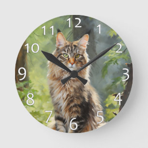 Maine Coon cat Runde Wanduhr