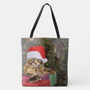 Maine Coon Cat Santa & Gifts Weihnachtsbaum Hinter