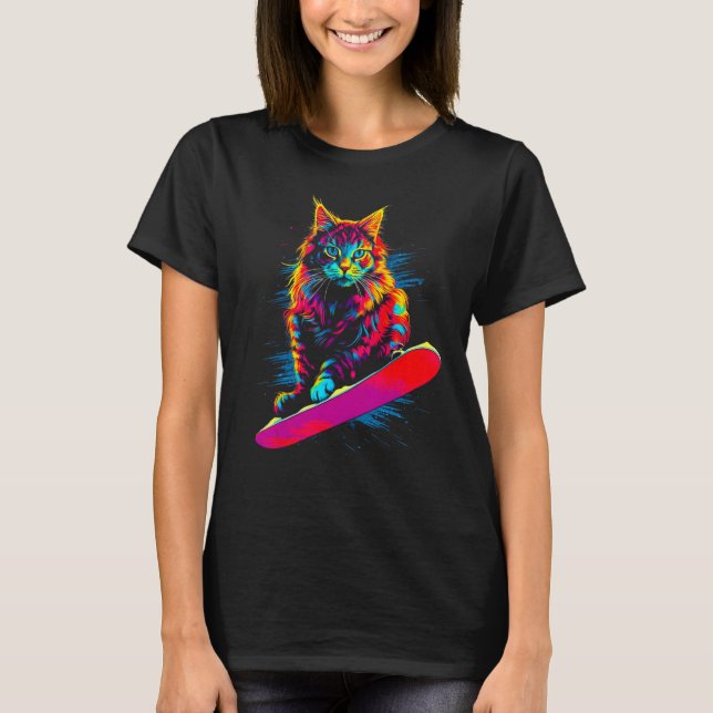 Maine Coon Cat Snowboarding T-Shirt (Vorderseite)