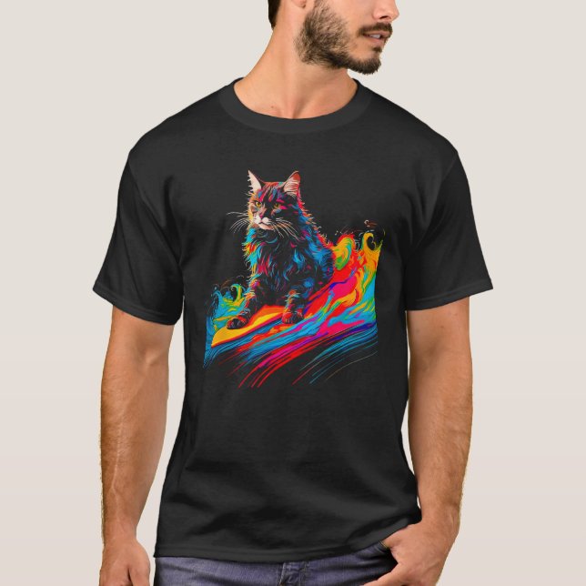 Maine Coon Cat Surf 1 T-Shirt (Vorderseite)