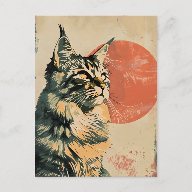 Maine Coon Cat Vintag Art Postkarte (Vorderseite)