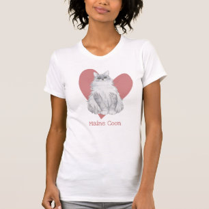 Maine Coon Cat Watercolor Kitty Pink Herz T-Shirt