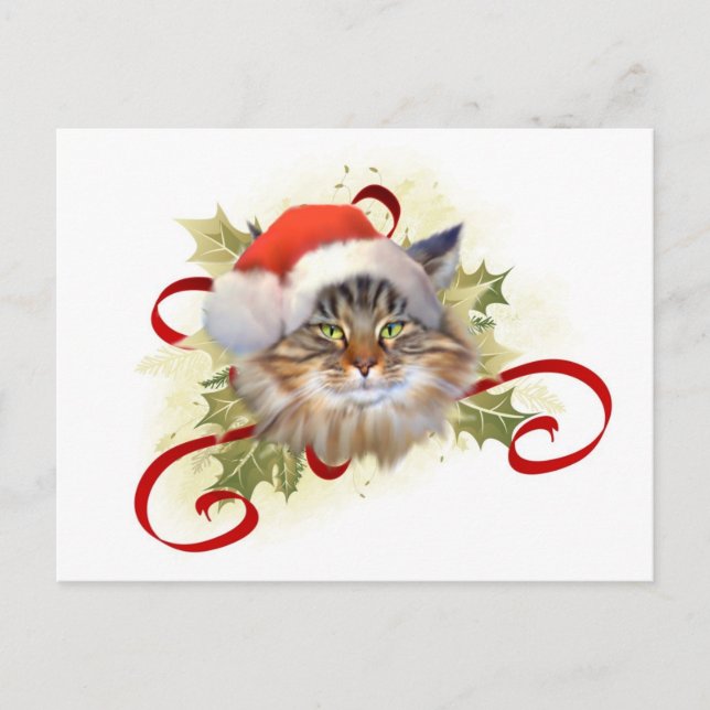 Maine Coon Cat Weihnachtspostkarte Feiertagspostkarte (Vorderseite)