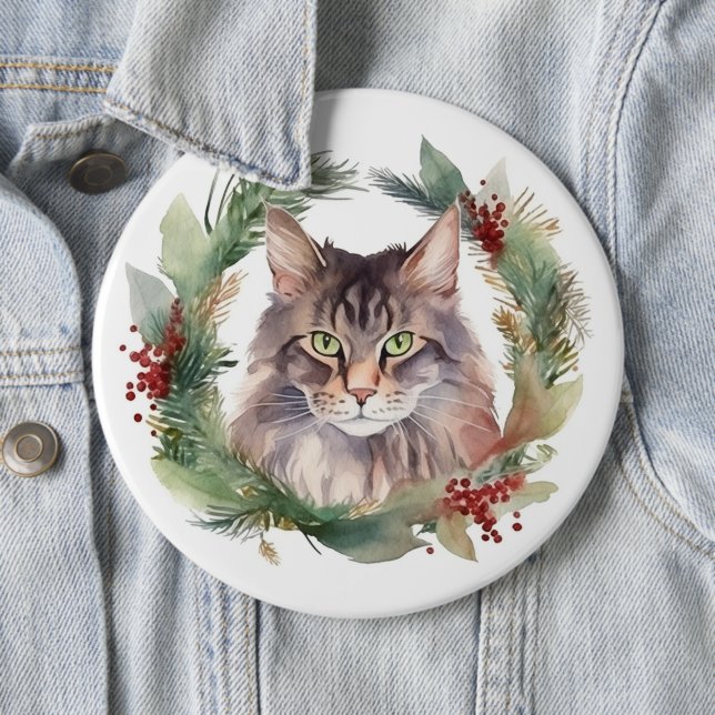 Maine Coon Cat Weihnachtsschreath Festive Kitten Button (Beispiel)