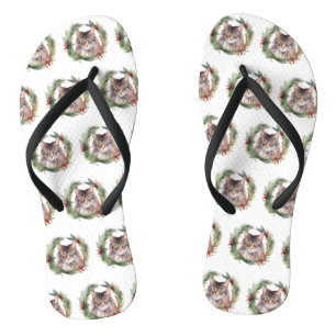 Maine Coon Cat Weihnachtsschreath Festive Kitten Flip Flops