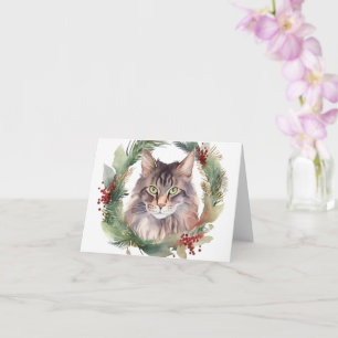 Maine Coon Cat Weihnachtsschreath Festive Kitten Karte