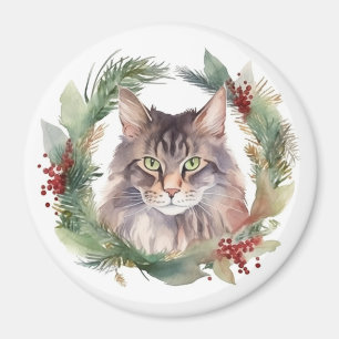 Maine Coon Cat Weihnachtsschreath Festive Kitten Magnet