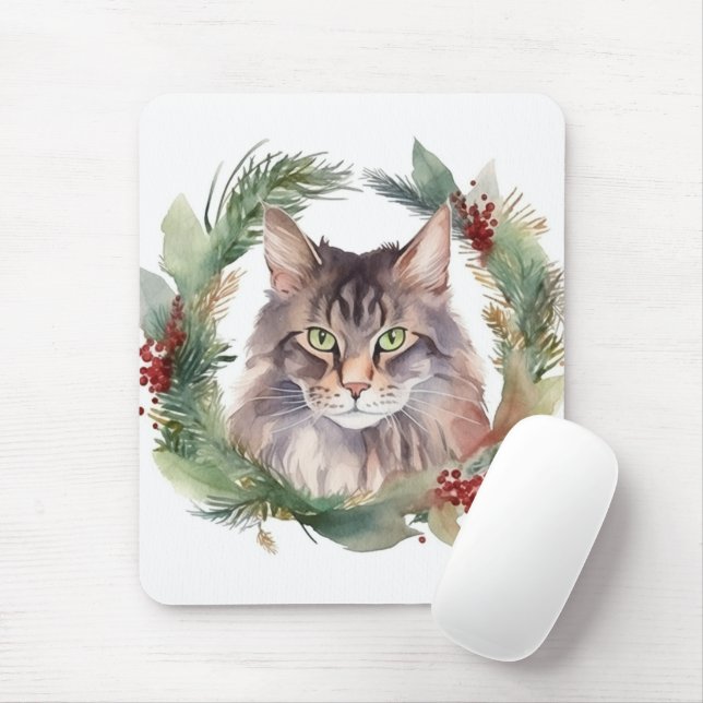 Maine Coon Cat Weihnachtsschreath Festive Kitten Mousepad (Mit Mouse)