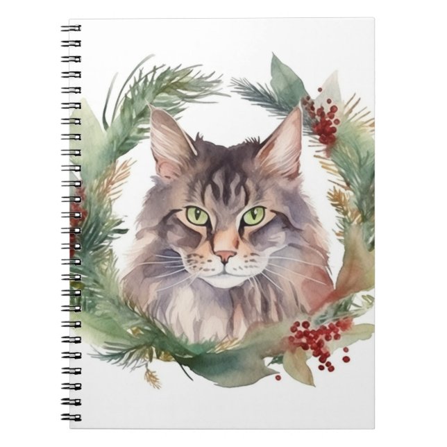 Maine Coon Cat Weihnachtsschreath Festive Kitten Notizblock (Vorderseite)