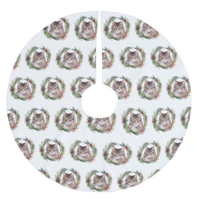 Maine Coon Cat Weihnachtsschreath Festive Kitten Polyester Weihnachtsbaumdecke (Vorderseite)
