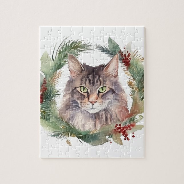 Maine Coon Cat Weihnachtsschreath Festive Kitten Puzzle (Vertikal)