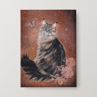 Maine coon cat with flowers art by Renee Button