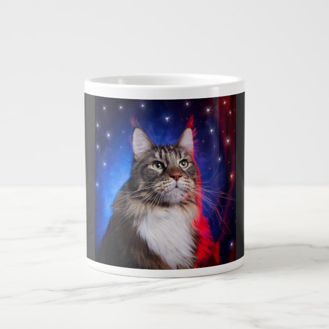 Maine Coon Cat With Red White Blue Aura And Stars Jumbo-Tasse (Vorderseite)