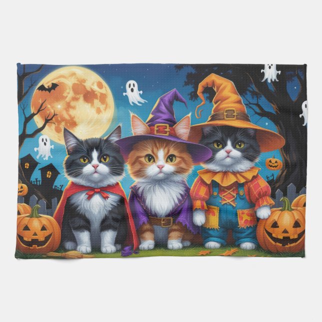 Maine Coon Cats Pumpkin Halloween Funny Geschirrtuch (Horizontal)