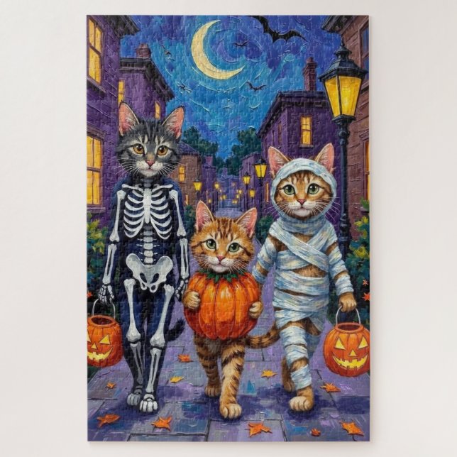 Maine Coon Cats Trick-or-Treating zu Halloween Puzzle (Vertikal)