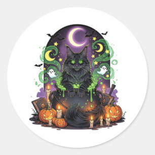 Maine Coon Cauldron - Spooky Halloween Cat Runder Aufkleber