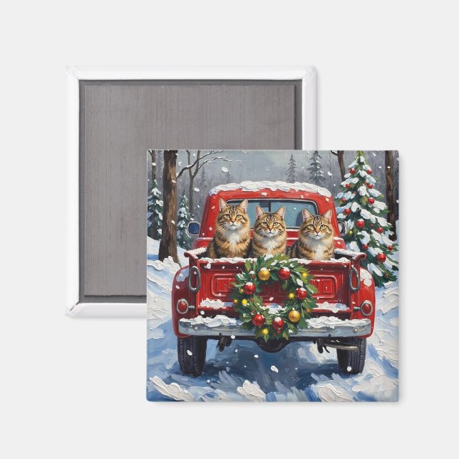 Maine Coon Christmas Red Truck Holiday Magnet (Vorderseite/Rückseite)