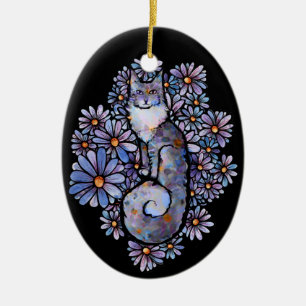 Maine Coon Dilute Calico Cat Lila Keramik Ornament