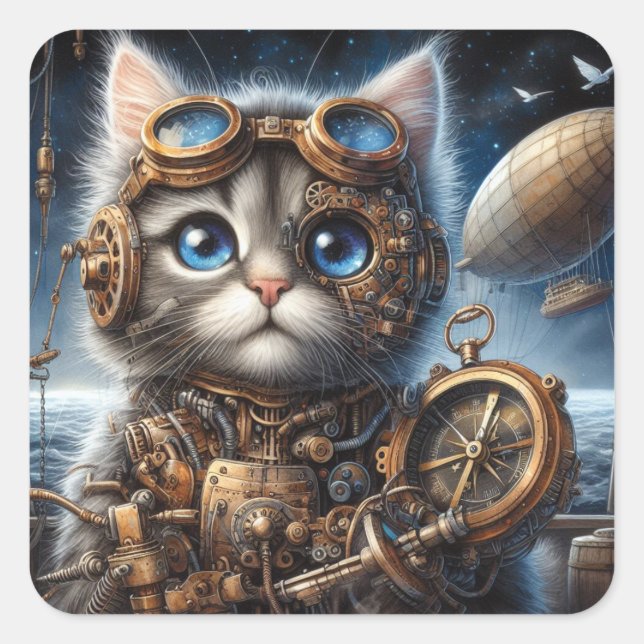 Maine Coon Explorer Quadratischer Aufkleber (Vorderseite)