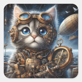 Maine Coon Explorer Quadratischer Aufkleber