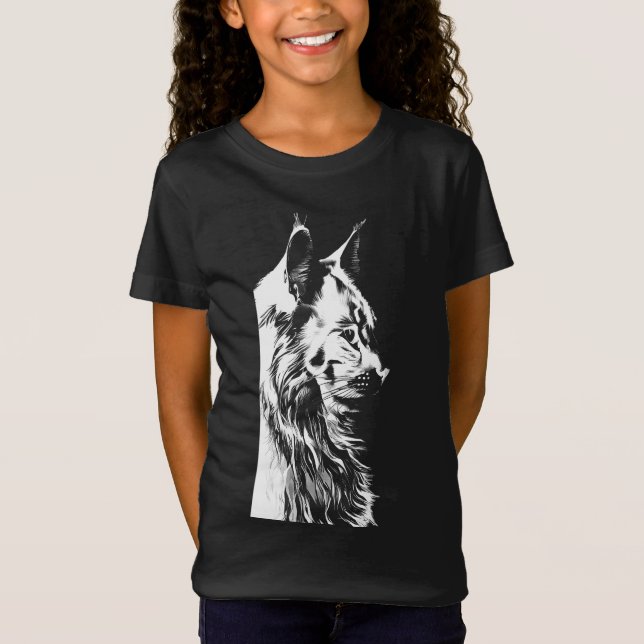 Maine Coon Girl's Black Jersey T-Shirt Kids (Vorderseite)