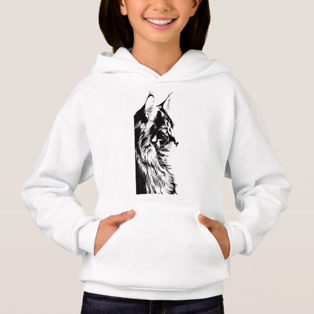 Maine Coon Girl's Pullover White Hoodie Kids' (Vorderseite)