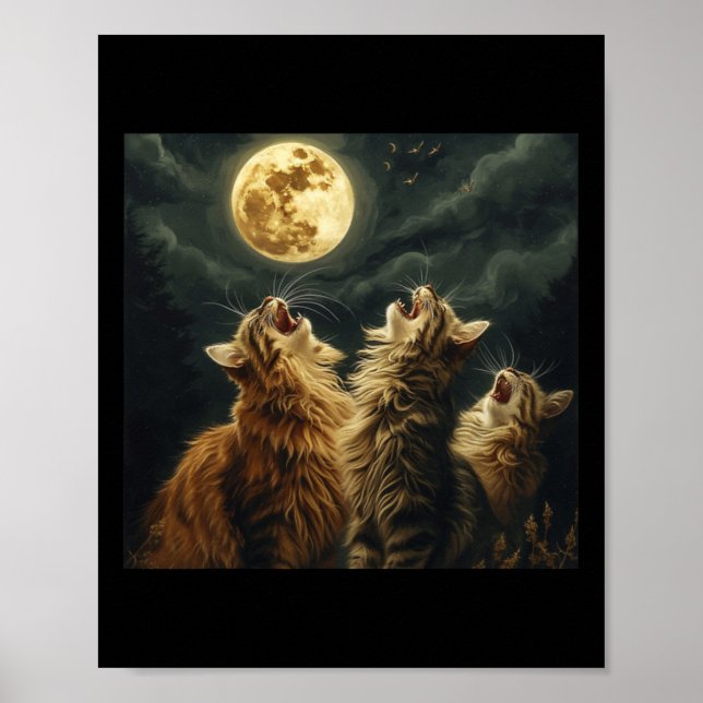 Maine Coon Howl bei Moon Cat Lover Poster (Vorne)