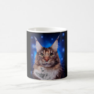 Maine Coon Katze Blau Hintergrund Sterne Kaffeetasse
