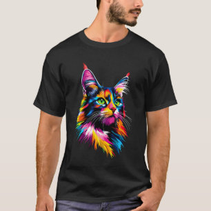 Maine Coon Katze Bunt Regenbogen Farbe Popart Main T-Shirt