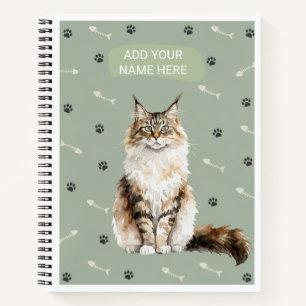 🐾 Maine Coon Katze Fisch Und Pfoten Notizbuch