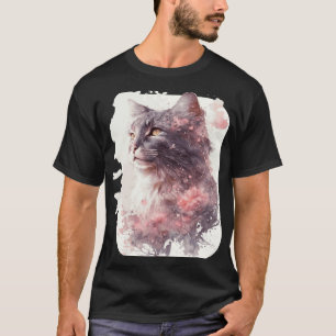 Maine Coon Katze Japanische Kirschblüte Sakura T-Shirt