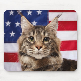Maine Coon Katze mit amerikanischer Flagge Mousepad