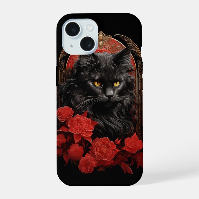 Maine Coon-Katze mit Blume iPhone 15 Hülle (Rückseite)