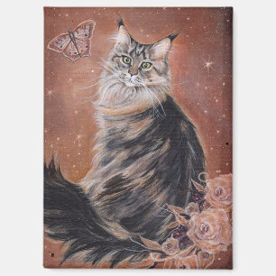 Maine Coon-Katze mit Blumen Kunst von Renee  Magnet